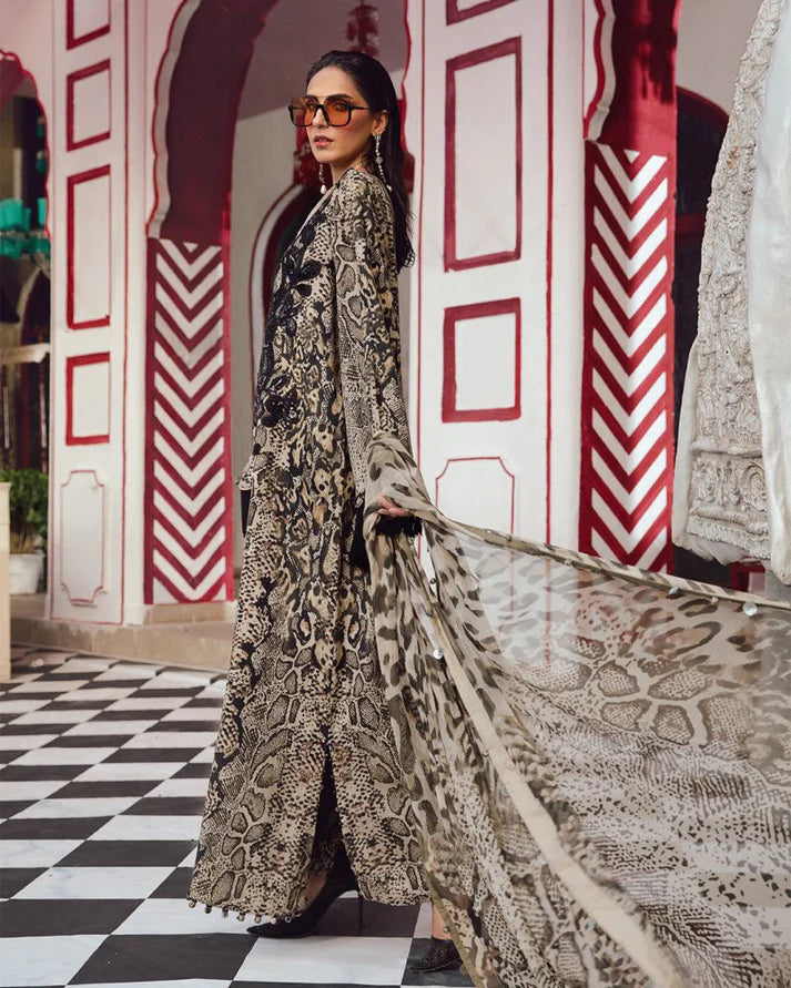 3PC DIGITAL PRINTED SILK SUIT WITH PATCHES - GR-673