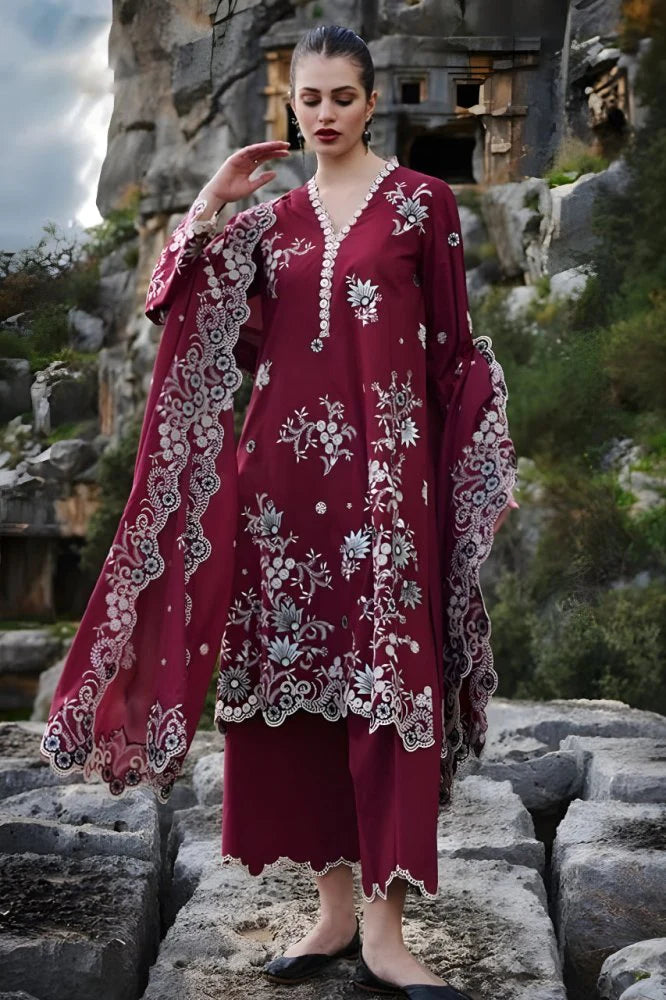 3PC EMBROIDERED LAWN DRESS -GR- 525