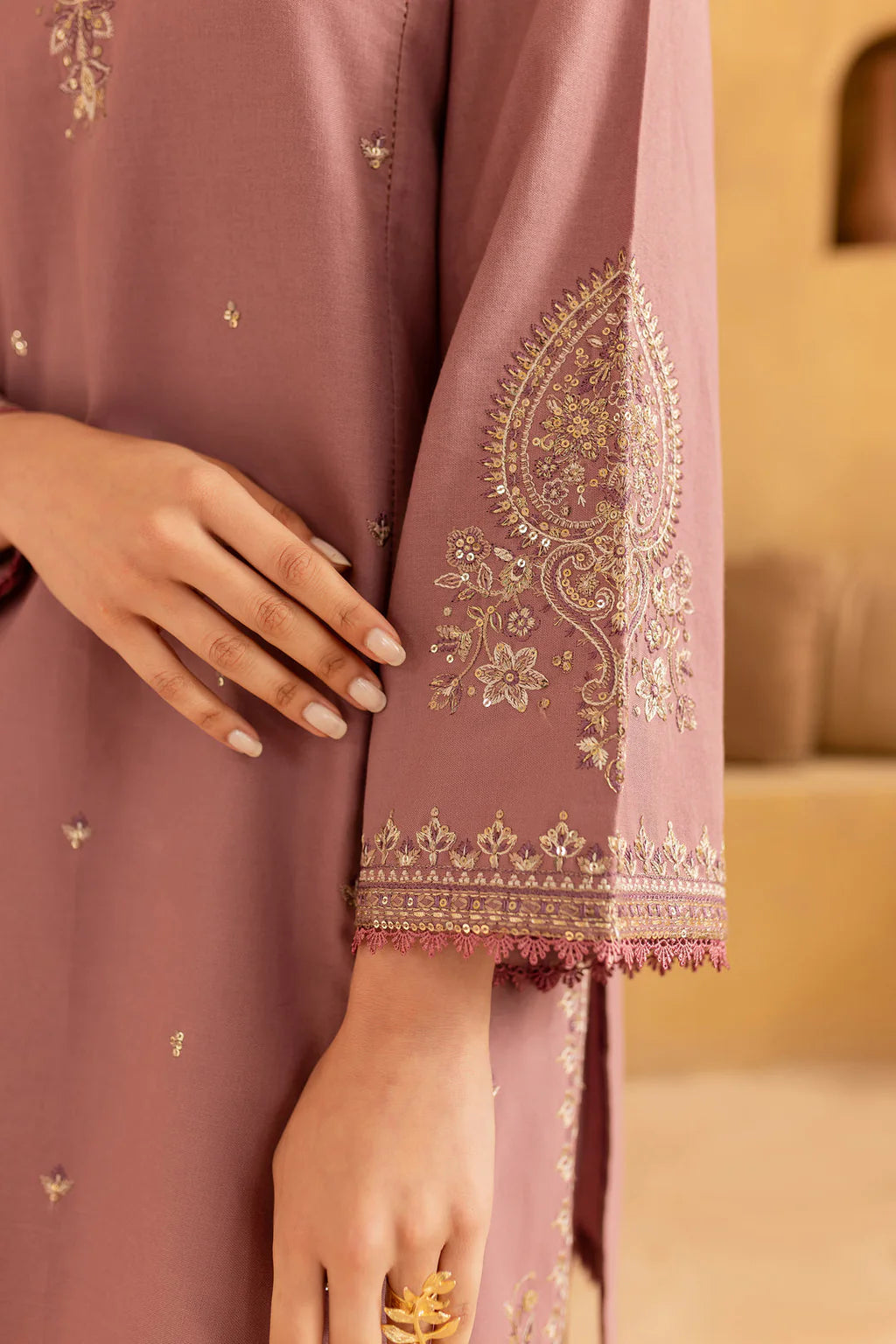 BATIK-2PC SEQUIN DHANAK EMBROIDERED SHIRT WITH SEQUIN DHANAK EMBROIDERED TROUSER-BIC-106