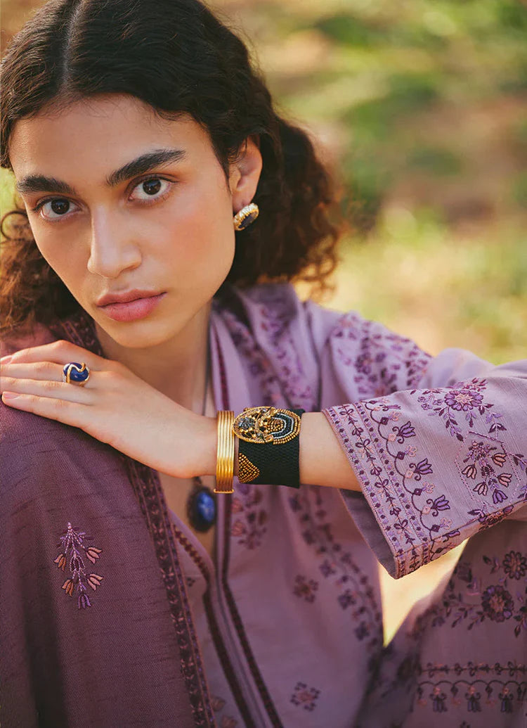 3PC DHANAK EMBROIDERED SHIRT WITH DHANAK EMBROIDERED SHAWL AND TROUSER-BIC-4038