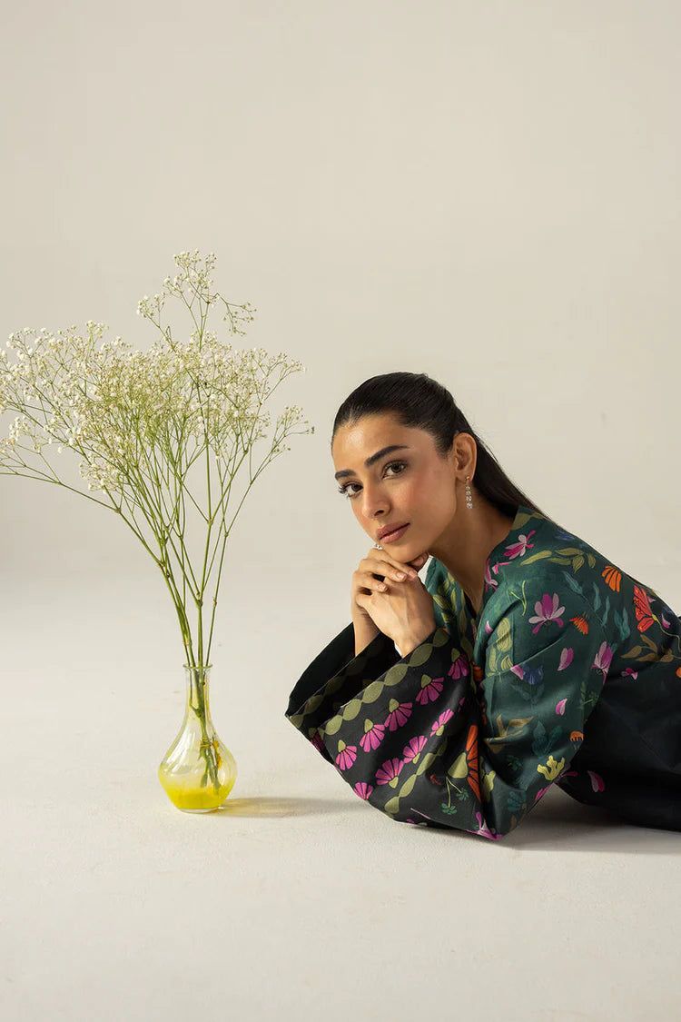 AFROZEH-2PC SHAMOZE SILK PRINTED SHIRT WITH SHAMOZE SILK PRINTED TROUSER-BIC-