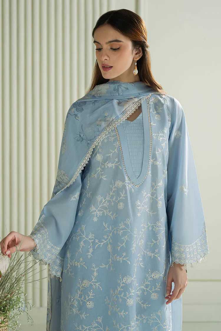 CROSS STITCH-3PC DHANAK EMBROIDERED SHIRT WITH COUTRAI PRINTED SHAWL AND TROUSER-BIC-4109