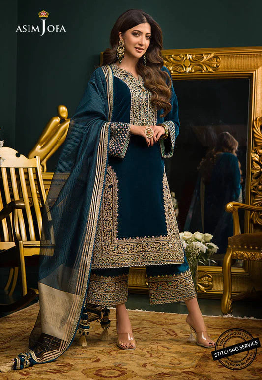 300 EMBROIDERED VELVET THREE PIECE DRESS WITH ORGANZA EMBROIDERED  DUPATTA