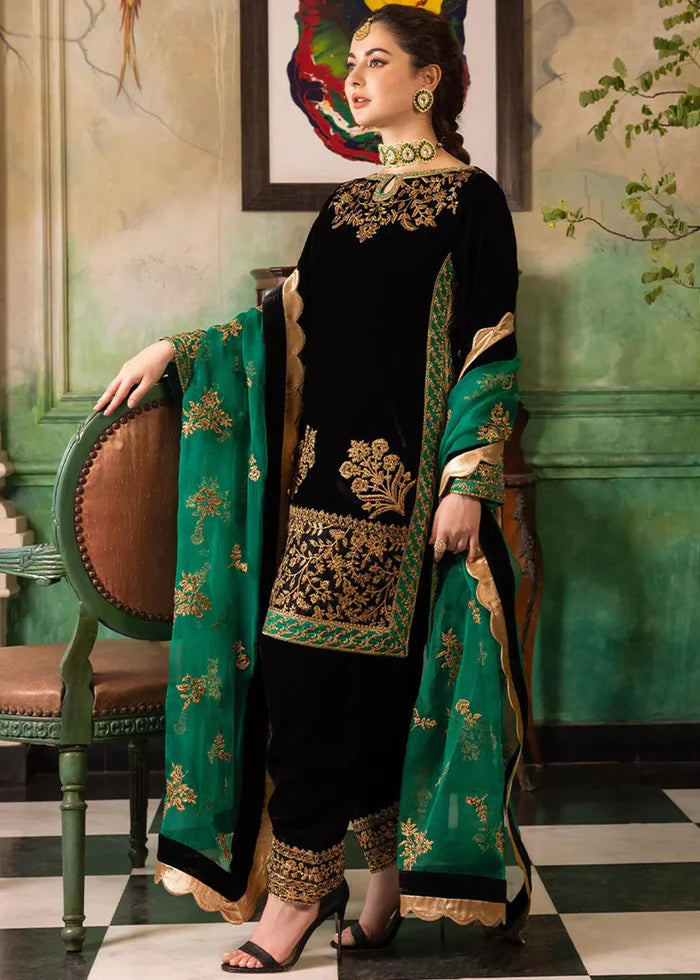 953 EMBROIDERED VELVET THREE PIECE WITH ORGANZA DUPATTA