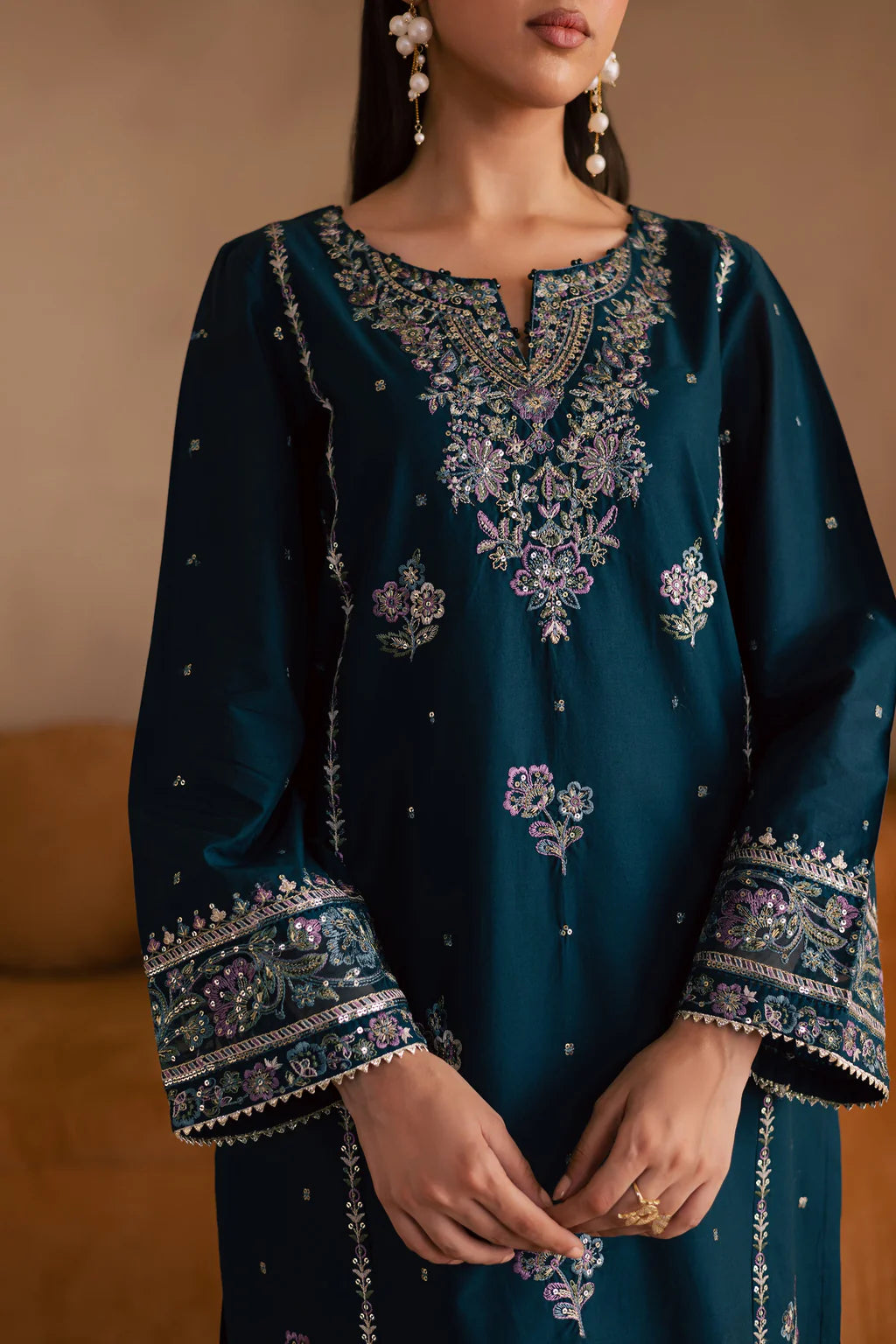 BATIK-2PC DHANAK SEQUIN EMBROIDERED SHIRT & EMBROIDERED TROUSER-BIC-109