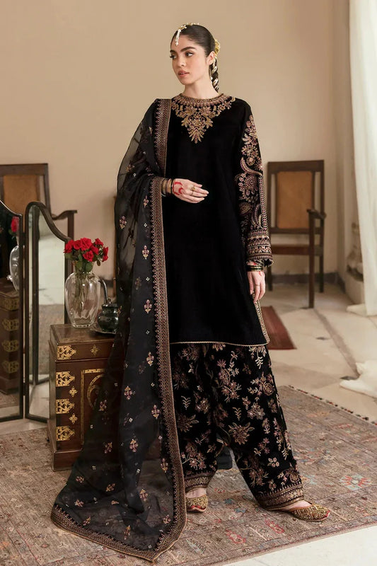 621 EMBROIDERED VELVET THREE PIECE DRESS WITH ORGANZA EMBROIDERED  DUPATTA