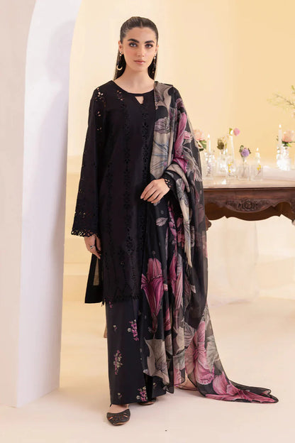 IZNIK-3PC DHANAK CHIKAN EMBROIDERED SHIRT WITH COURTRAI PRINTED SHAWL AND EMB TROUSER-BIC-4022