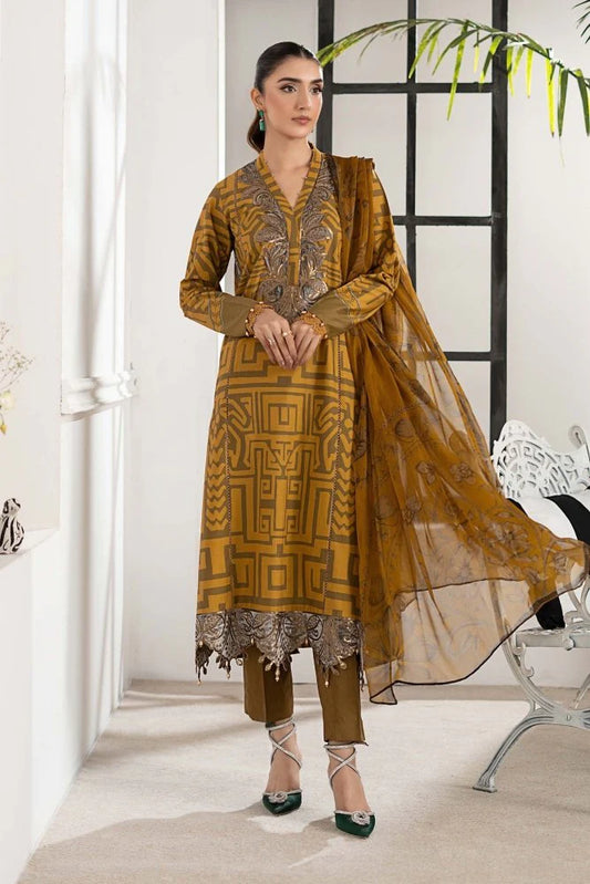 3PC DIGITAL PRINTED SILK SUIT WITH PATCHES - GR-670