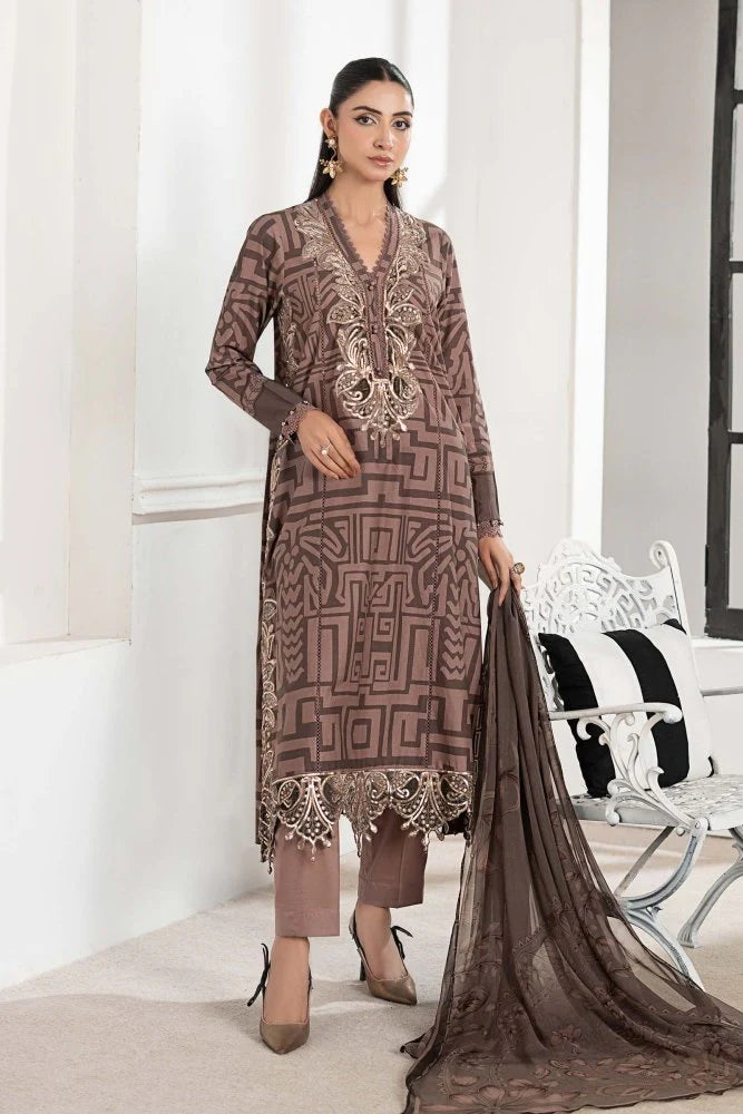 3PC DIGITAL PRINTED SILK SUIT WITH PATCHES - GR-671