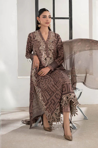 3PC DIGITAL PRINTED SILK SUIT WITH PATCHES - GR-671