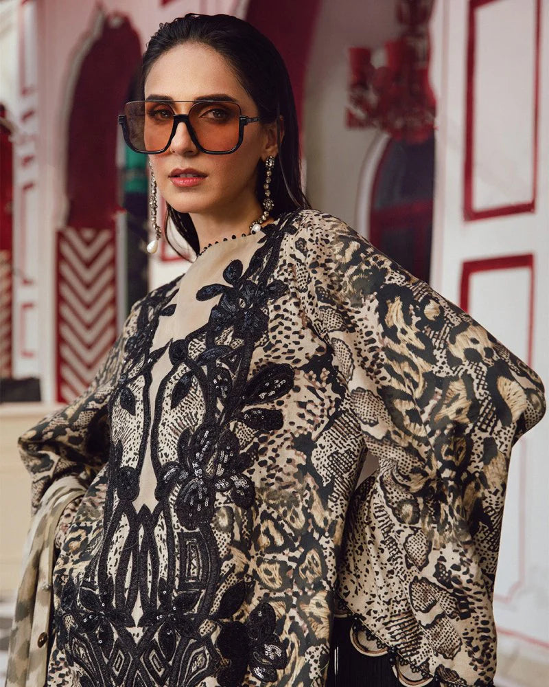 3PC DIGITAL PRINTED SILK SUIT WITH PATCHES - GR-673