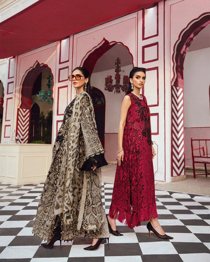 3PC DIGITAL PRINTED SILK SUIT WITH PATCHES - GR-673