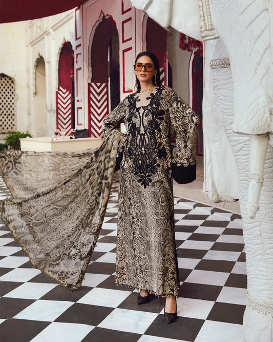 3PC DIGITAL PRINTED SILK SUIT WITH PATCHES - GR-673