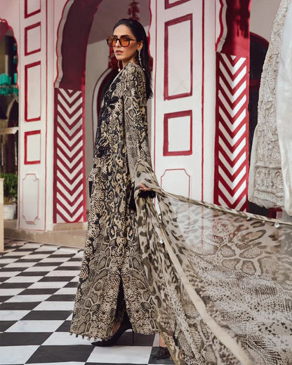 3PC DIGITAL PRINTED SILK SUIT WITH PATCHES - GR-673