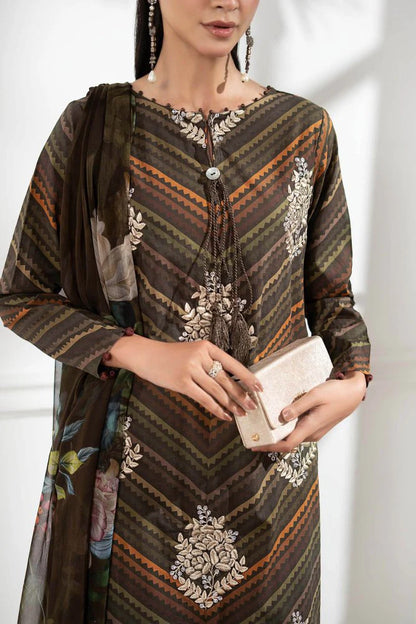 3PC DIGITAL PRINTED SILK SUIT WITH PATCHES - SR-674