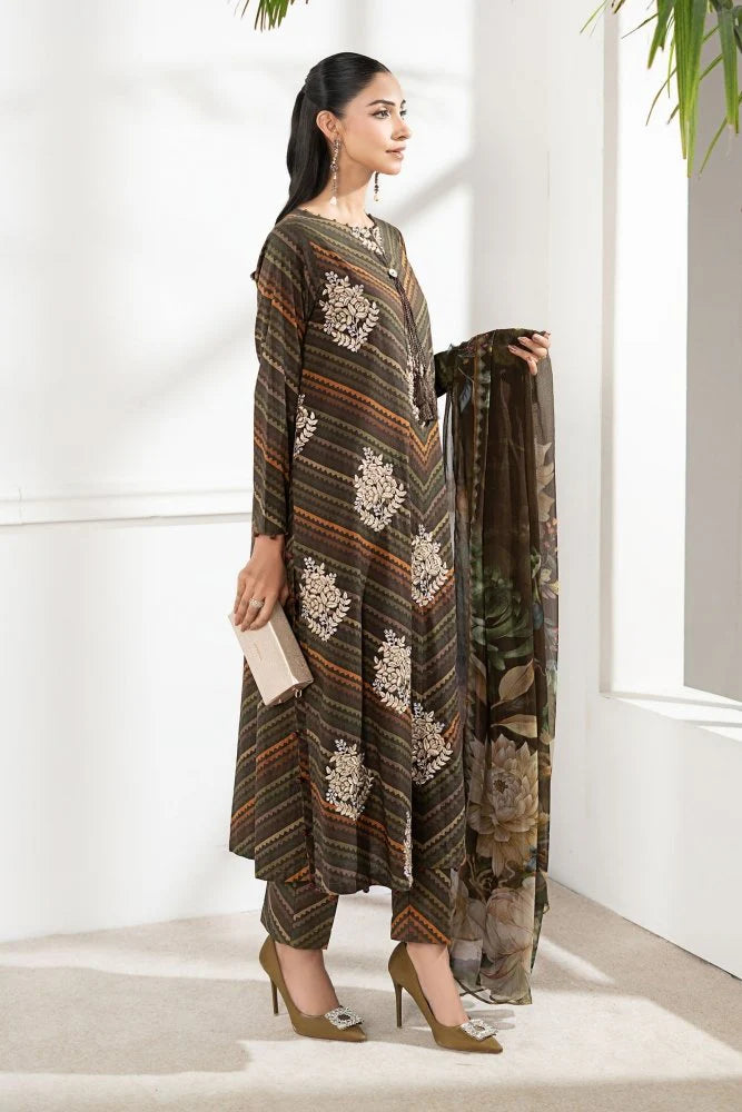 3PC DIGITAL PRINTED SILK SUIT WITH PATCHES - SR-674