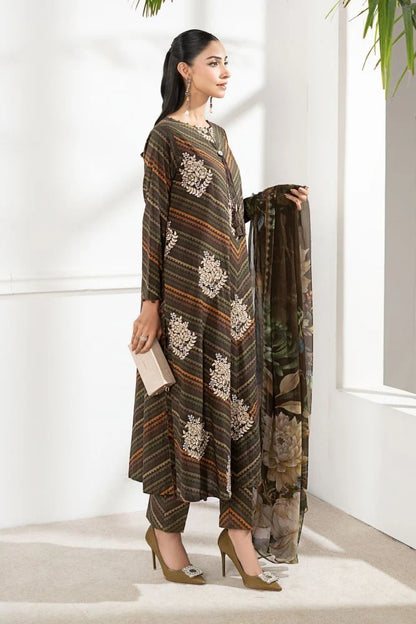 3PC DIGITAL PRINTED SILK SUIT WITH PATCHES - SR-674