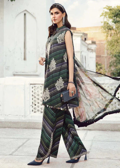 3PC DIGITAL PRINTED SILK SUIT WITH PATCHES - GR-675