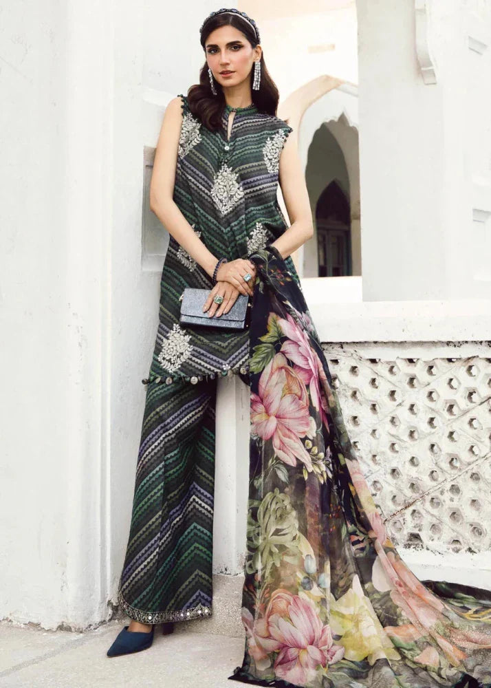 3PC DIGITAL PRINTED SILK SUIT WITH PATCHES - GR-675