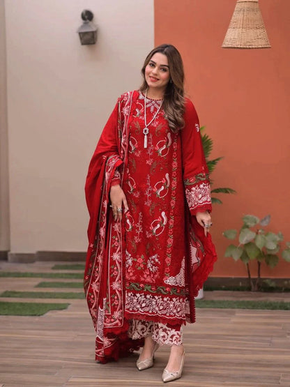 3PC EMBROIDED LAWN SUIT  GR - 742