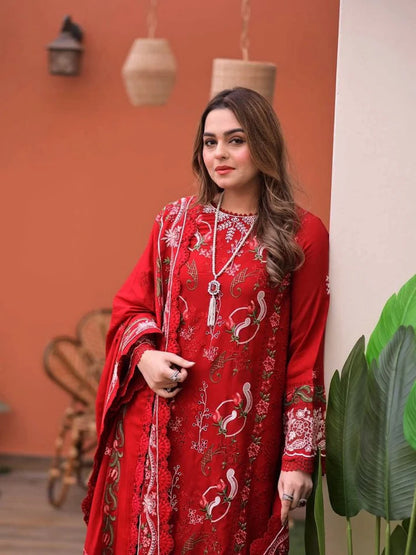 3PC EMBROIDED LAWN SUIT  GR - 742