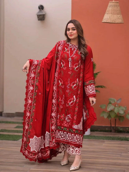 3PC EMBROIDED LAWN SUIT  GR - 742