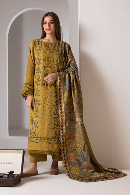SOBIA NAZIR-3PC DHANAK EMBROIDERED SHIRT WITH WOOL PRINT SHAWL AND TROUSER-BIC-4008