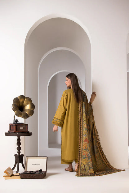 SOBIA NAZIR-3PC DHANAK EMBROIDERED SHIRT WITH WOOL PRINT SHAWL AND TROUSER-BIC-4008