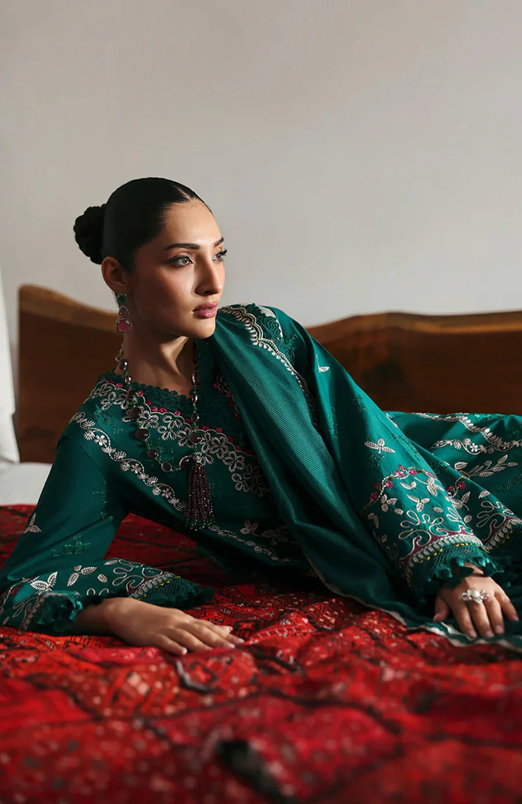 REPUBLIC WOMENSWEAR-3PC DHANAK EMBROIDERED SHIRT WITH DHANAK EMB SHAWL & DHANAK TOUSER-BIC-4251