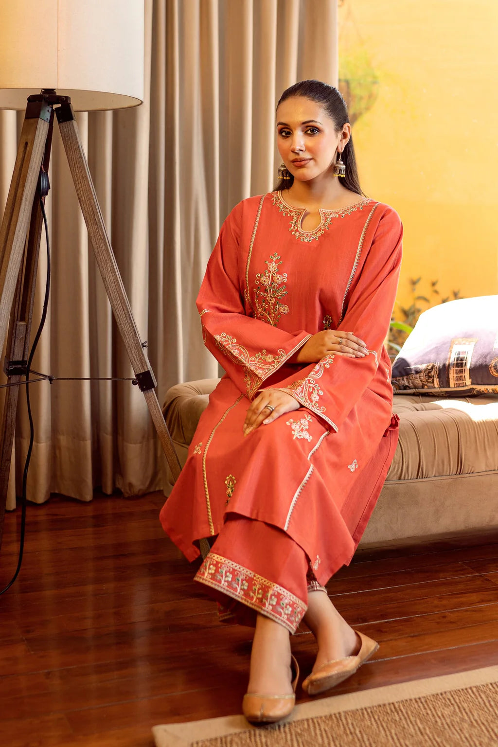 URGE-2PC DHANAK EMBROIDERED SHIRT AND EMBROIDRED SLEEVES-BIC-130