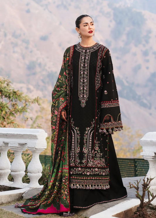 HUSSAIN REHAR-3PC KARANDI EMBROIDERED SHIRT WITH COURTRAI PRINTED SHAWL AND TROUSER-BIC-4261