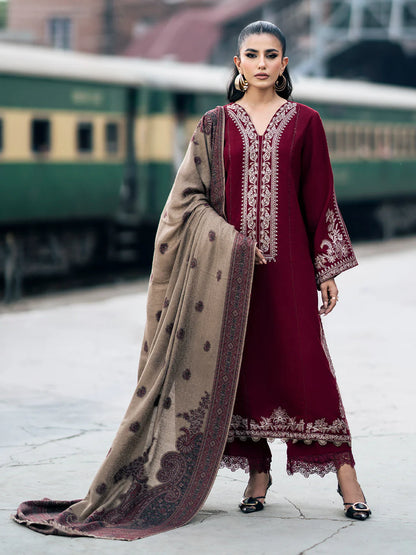 IZEL-3PC DHANAK EMBROIDERED SHIRT WITH COUTRAI PRINTED SHAWL AND TROUSER-BIC-4127
