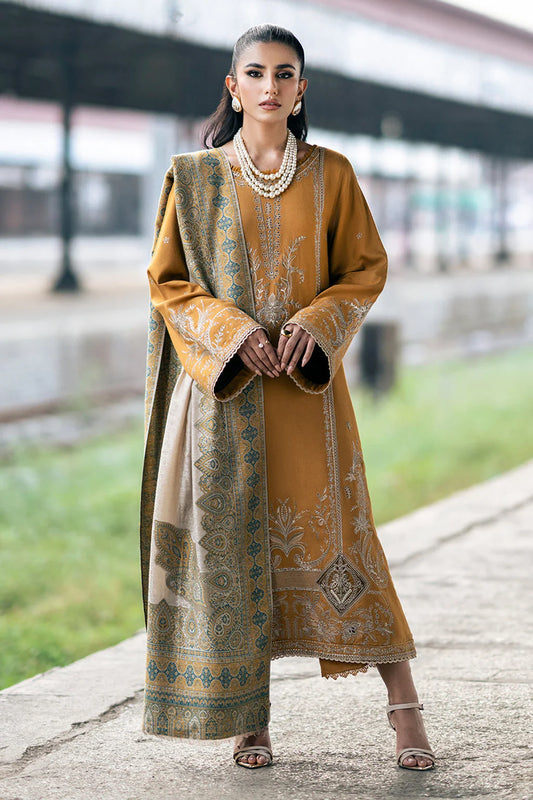 IZEL-3PC DHANAK EMBROIDERED SHIRT WITH COUTRAI PRINTED SHAWL & TROUSER-BIC-4129