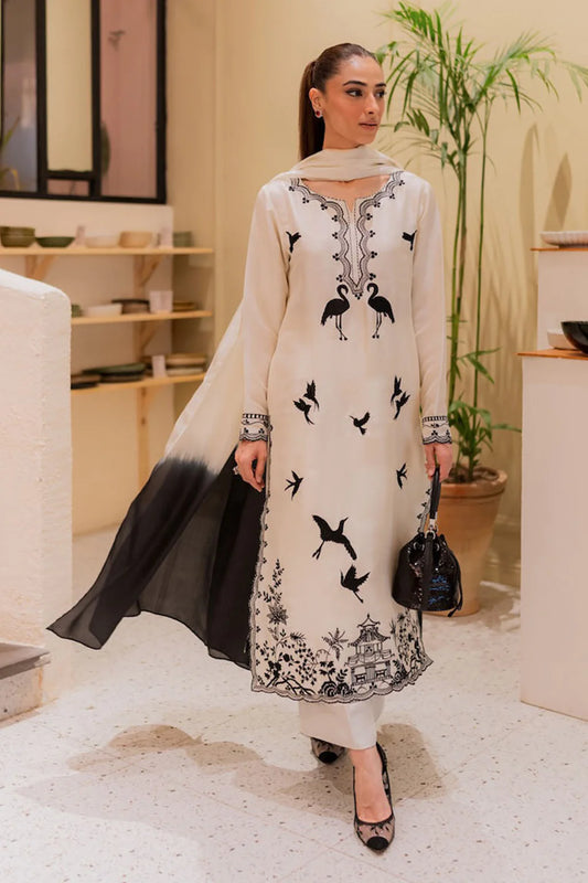 MIRANA-3PC DHANAK EMBROIDERED SHIRT WITH BAMBER TYE&DYE CHIFFON DUPATTA AND TROUSER-BIC-4249