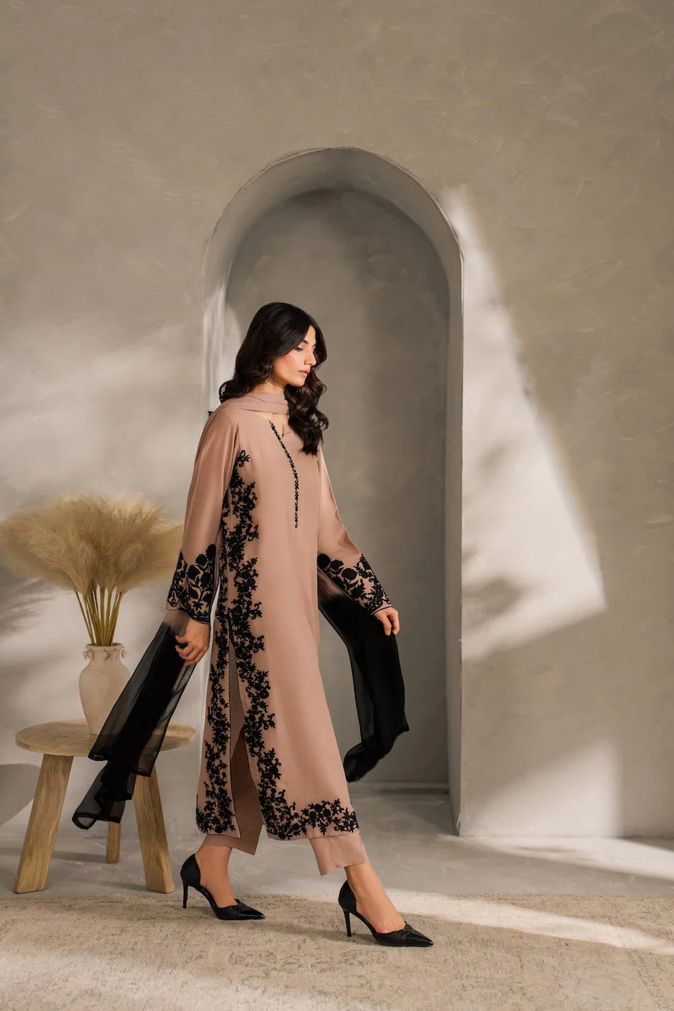 ASIM JOFA-3PC DHANAK EMBROIDERED SHIRT WITH TYE&DYED CHIFFON DUPATTA AND TROUSER-BIC-4287