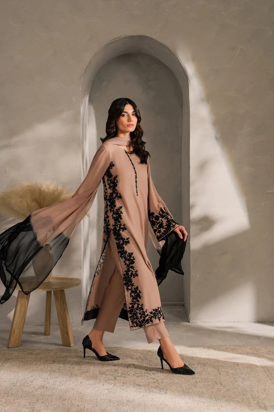 ASIM JOFA-3PC DHANAK EMBROIDERED SHIRT WITH TYE&DYED CHIFFON DUPATTA AND TROUSER-BIC-4287