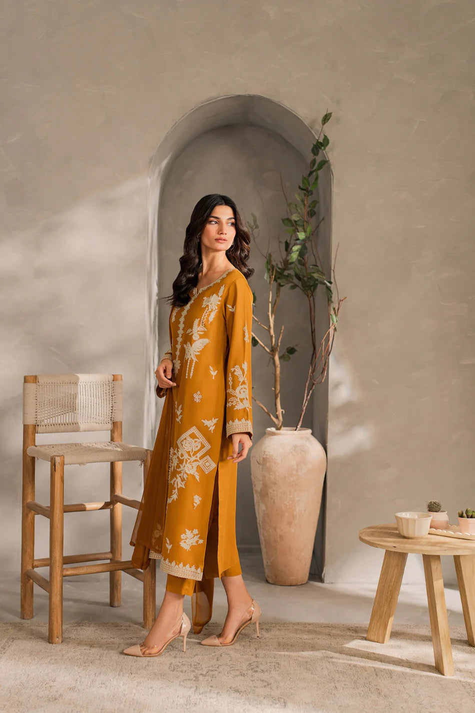 MIRANA-3PC DHANAK EMBROIDERED SHIRT WITH BAMBER CHIFFON DUPATTA AND TROUSER-BIC-4288