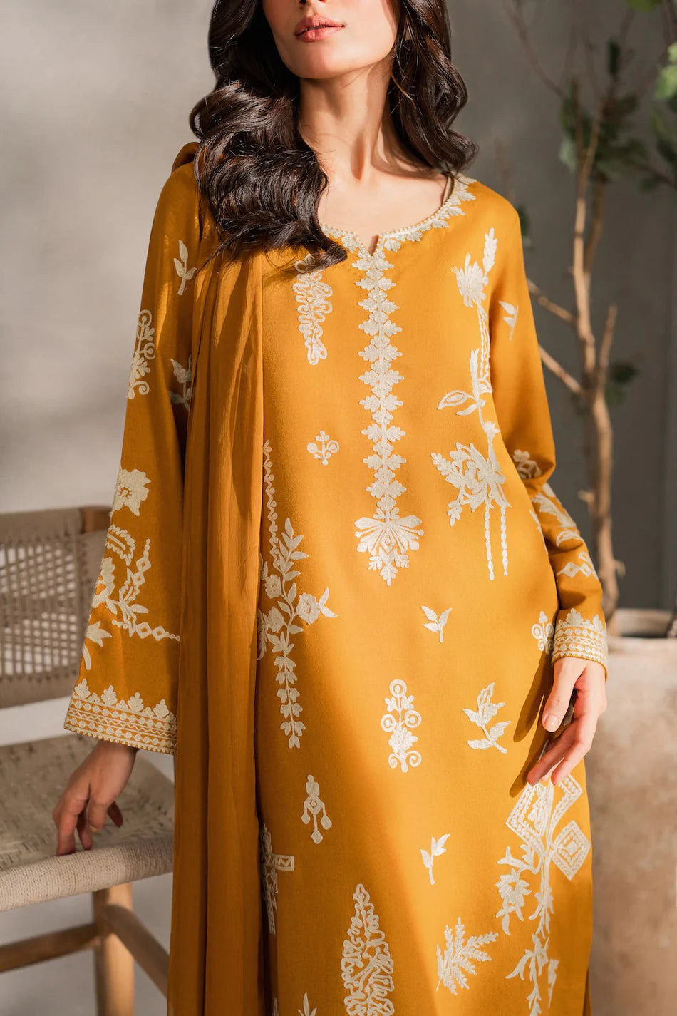 MIRANA-3PC DHANAK EMBROIDERED SHIRT WITH BAMBER CHIFFON DUPATTA AND TROUSER-BIC-4288
