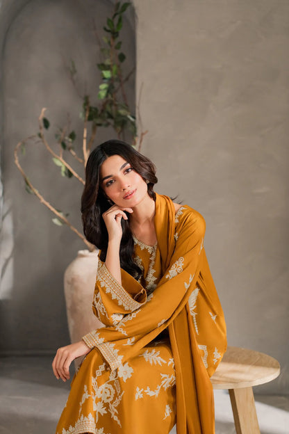 MIRANA-3PC DHANAK EMBROIDERED SHIRT WITH BAMBER CHIFFON DUPATTA AND TROUSER-BIC-4288