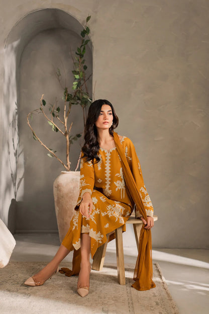 MIRANA-3PC DHANAK EMBROIDERED SHIRT WITH BAMBER CHIFFON DUPATTA AND TROUSER-BIC-4288