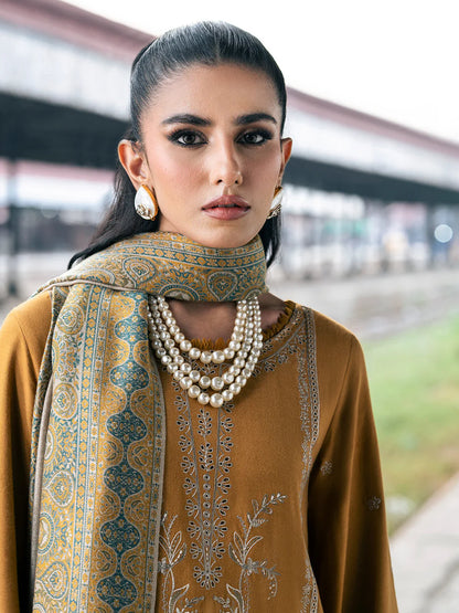 IZEL-3PC DHANAK EMBROIDERED SHIRT WITH COUTRAI PRINTED SHAWL & TROUSER-BIC-4129