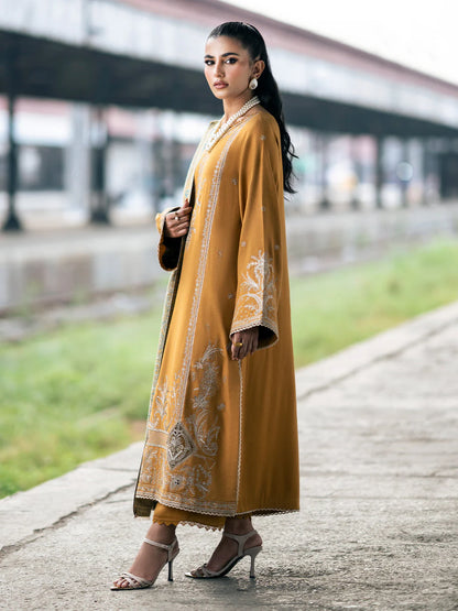 IZEL-3PC DHANAK EMBROIDERED SHIRT WITH COUTRAI PRINTED SHAWL & TROUSER-BIC-4129