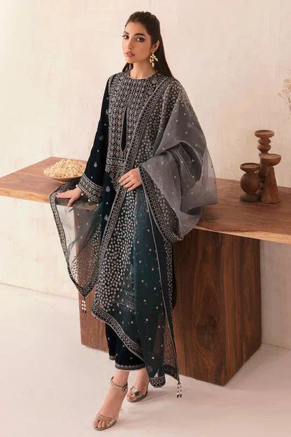 962 EMBROIDERED VELVET THREE PIECE DRESS WITH ORGANZA EMBROIDERED  DUPATTA