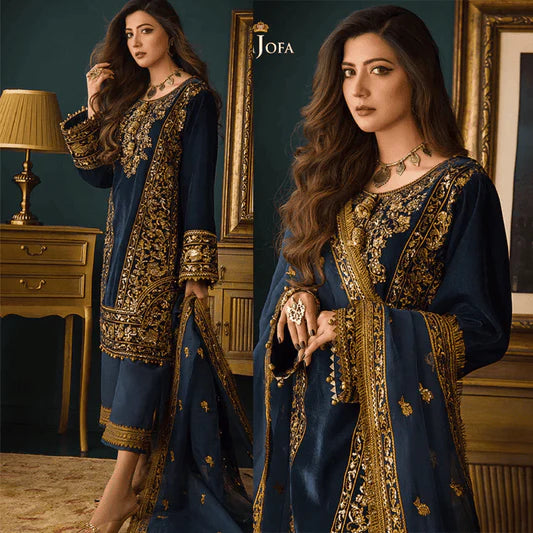 973 EMBROIDERED VELVET THREE PIECE DRESS WITH ORGANZA EMBROIDERED  DUPATTA