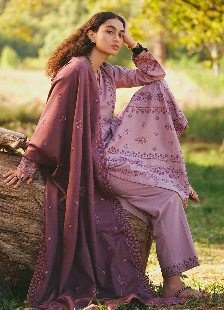 3PC DHANAK EMBROIDERED SHIRT WITH DHANAK EMBROIDERED SHAWL AND TROUSER-BIC-4038