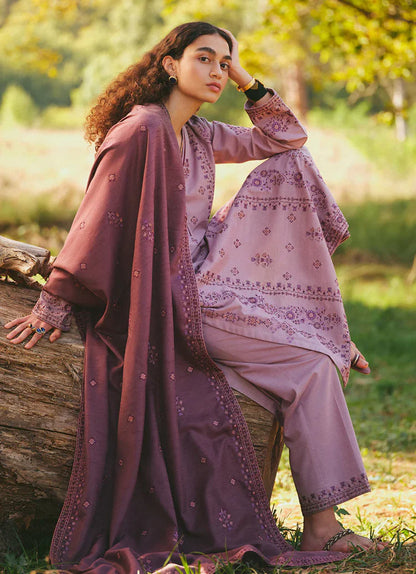 3PC DHANAK EMBROIDERED SHIRT WITH DHANAK EMBROIDERED SHAWL AND TROUSER-BIC-4038