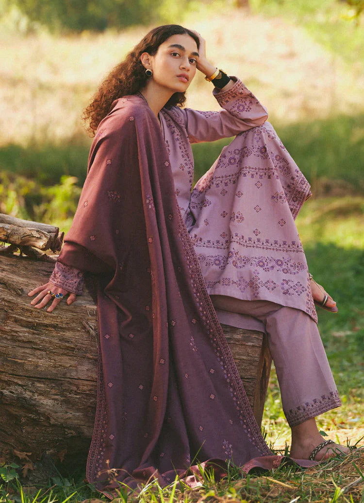 3PC DHANAK EMBROIDERED SHIRT WITH DHANAK EMBROIDERED SHAWL AND TROUSER-BIC-4038