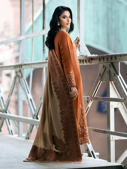 IZEL-3PC DHANAK EMBROIDERED SHIRT WITH COURTRAI PRINTED SHAWL AND TROUSER-BIC-4146