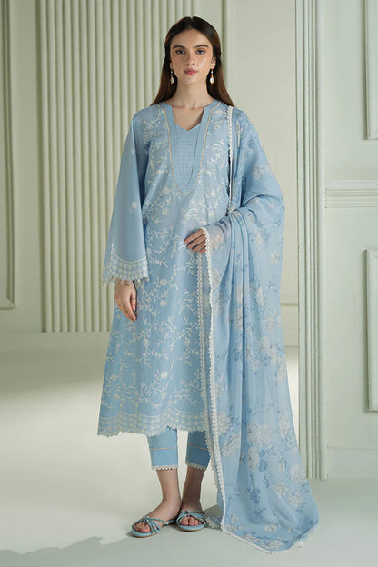 CROSS STITCH-3PC DHANAK EMBROIDERED SHIRT WITH COUTRAI PRINTED SHAWL AND TROUSER-BIC-4109