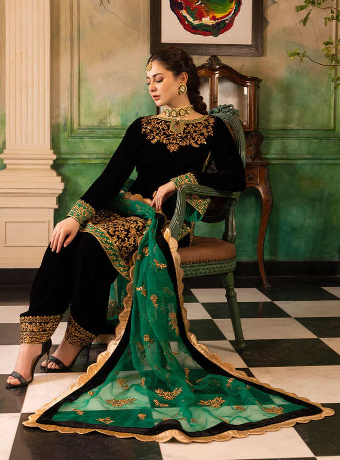 953 EMBROIDERED VELVET THREE PIECE WITH ORGANZA DUPATTA